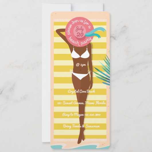 アフリカ系アメリカンビキニバベサマービーチパーティー 招待状 (正面)