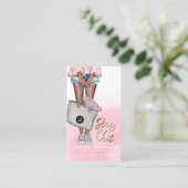 アフリカ系アメリカンピンクとブルーデニムフローラブシン 名刺 (スタンド正面)