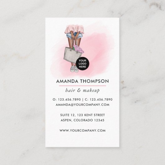 アフリカ系アメリカンピンクとブルーデニムフローラブシン 名刺 (裏面)