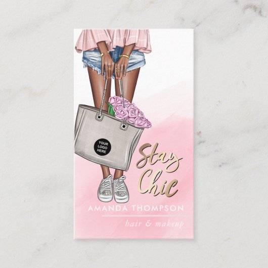 アフリカ系アメリカンピンクとブルーデニムフローラブシン 名刺 (正面)