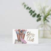 アフリカ系アメリカンピンクとブルーデニムフローラブシン 名刺 (スタンド正面)