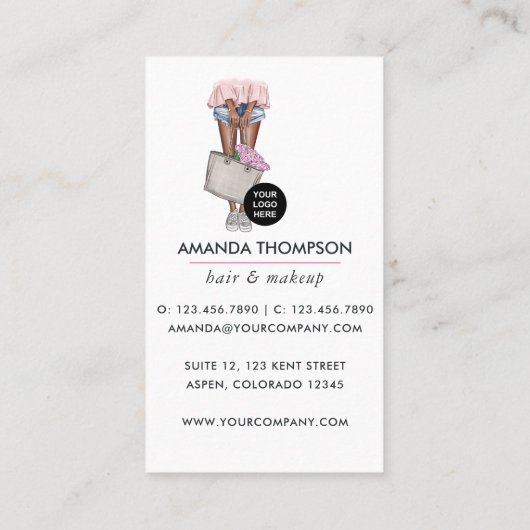 アフリカ系アメリカンピンクとブルーデニムフローラブシン 名刺 (裏面)