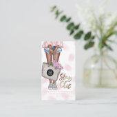 アフリカ系アメリカンピンクとブルーデニムフローラブシン 名刺 (スタンド正面)