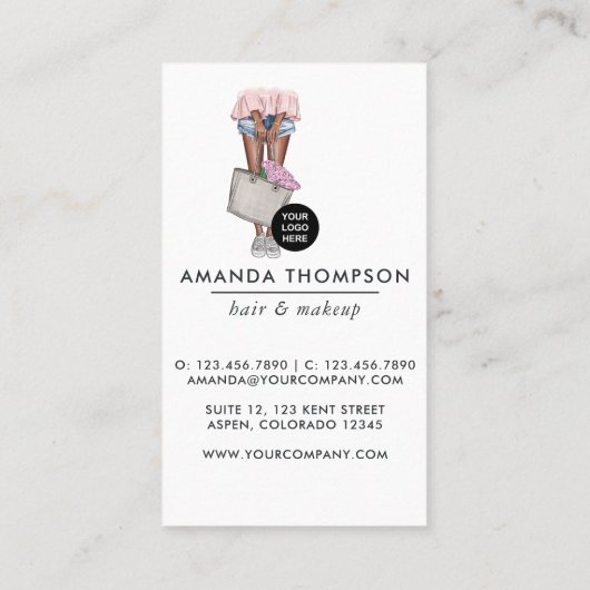 アフリカ系アメリカンピンクとブルーデニムフローラ 名刺 (裏面)