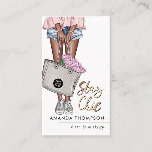 アフリカ系アメリカンピンクとブルーデニムフローラ 名刺 (正面)