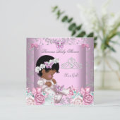 アフリカ系アメリカンピンクバタフライベビーシャワーガール 招待状 (スタンド正面)