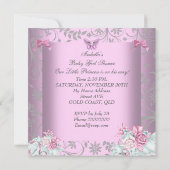 アフリカ系アメリカンピンクバタフライベビーシャワーガール 招待状 (裏面)