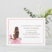 アフリカ系アメリカンピンクパーティー誕生日 招待状 (スタンド正面)