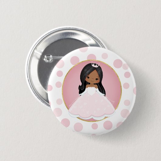 アフリカ系アメリカンピンクプリンセス 缶バッジ (正面&裏面)