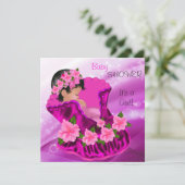 アフリカ系アメリカンピンクベビーシャワーガールプラムフローラ 招待状 (スタンド正面)