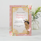 アフリカ系アメリカンピンク1歳の誕生日招待状 招待状 (スタンド正面)