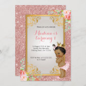 アフリカ系アメリカンピンク1歳の誕生日招待状 招待状 (正面/裏面)