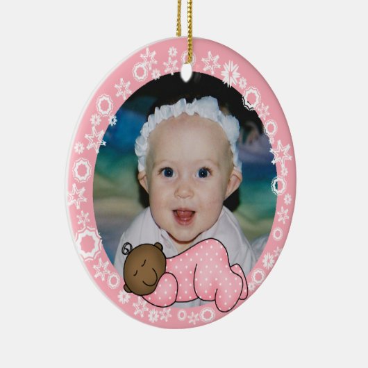 アフリカ系アメリカンピンク1stクリスマスオーナメント セラミックオーナメント (右)