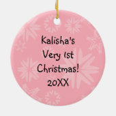 アフリカ系アメリカンピンク1stクリスマスオーナメント セラミックオーナメント (裏面)