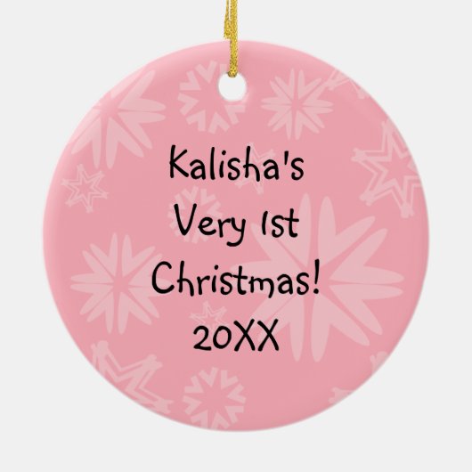 アフリカ系アメリカンピンク1stクリスマスオーナメント セラミックオーナメント (裏面)