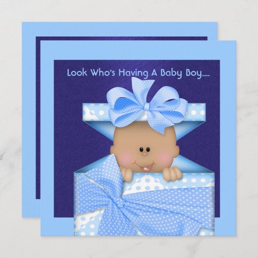 アフリカ系アメリカン男の赤ちゃんシャワー招待状 招待状 (正面/裏面)