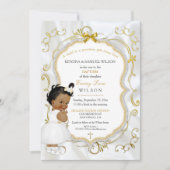 アフリカ系アメリカン·ベビーガールバプテスマ金ゴールドクロス 招待状 (正面)
