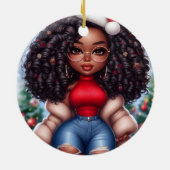 アフリカ系アメリカ人かわいいクリスマスの女性 セラミックオーナメント (裏面)
