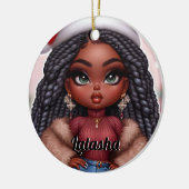 アフリカ系アメリカ人かわいいクリスマスの女性 セラミックオーナメント (左)