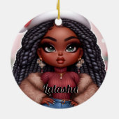 アフリカ系アメリカ人かわいいクリスマスの女性 セラミックオーナメント (裏面)