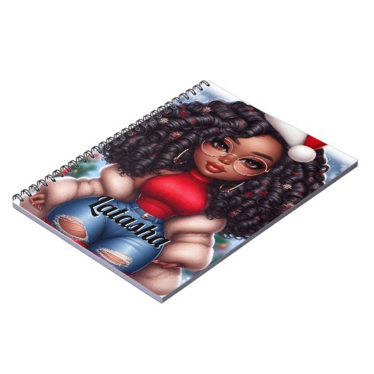 アフリカ系アメリカ人かわいいクリスマスの女性 ノートブック (左側)