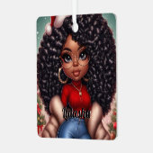 アフリカ系アメリカ人かわいいクリスマスの女性 メタルオーナメント (正面左)