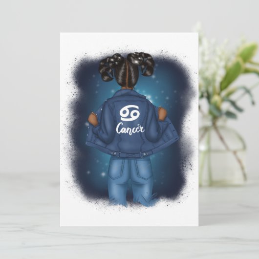 アフリカ系アメリカ人がん〔占星術の〕十二宮図サイン誕生日パーティー 招待状 (スタンド正面)