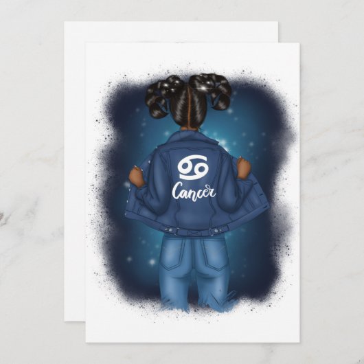 アフリカ系アメリカ人がん〔占星術の〕十二宮図サイン誕生日パーティー 招待状 (正面/裏面)