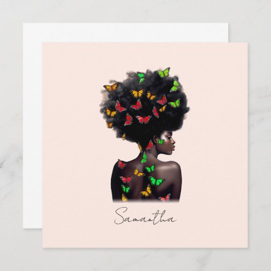 アフリカ系アメリカ人で蝶が多いアフロの女性 (正面/裏面)