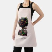 アフリカ系アメリカ人で蝶が多いアフロの女性 エプロン (インサイチュ)