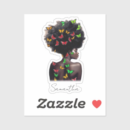 アフリカ系アメリカ人で蝶が多いアフロの女性 シール (シート)