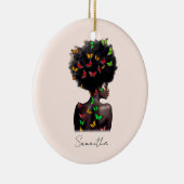 アフリカ系アメリカ人で蝶が多いアフロの女性 セラミックオーナメント (右)