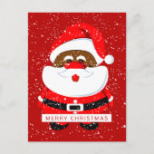 アフリカ系アメリカ人のかわいいサンタクロースと雪 シーズンポストカード (正面)