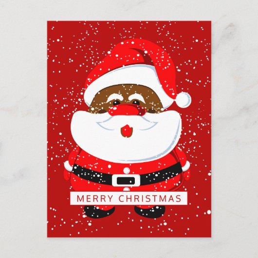 アフリカ系アメリカ人のかわいいサンタクロースと雪 シーズンポストカード (正面)