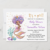 アフリカ系アメリカ人のかわいい人魚の赤ちゃんシャワー 招待状 (正面)