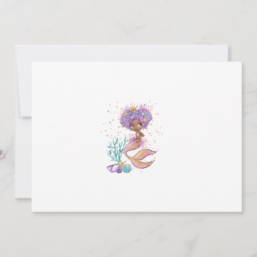 アフリカ系アメリカ人のかわいい人魚の赤ちゃんシャワー 招待状 (裏面)