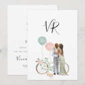 アフリカ系アメリカ人のイラスト付きカップル　セーブ・ザ・デート セーブザデート (正面/裏面)