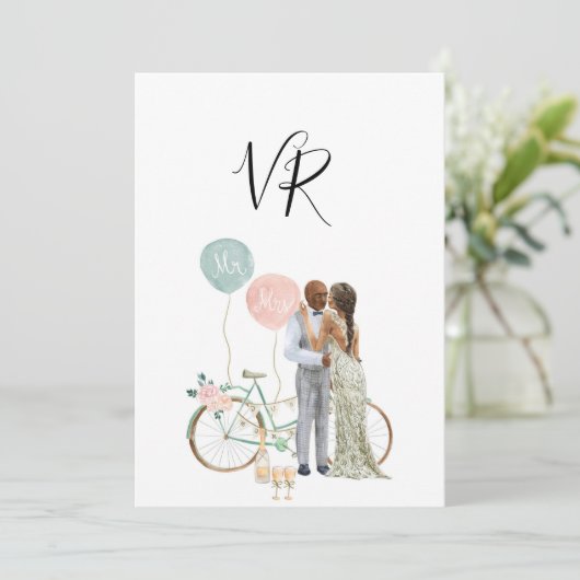 アフリカ系アメリカ人のイラスト付きカップル Save The Date セーブザデート (スタンド正面)