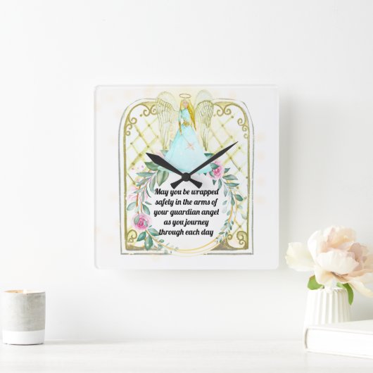 アフリカ系アメリカ人のエンジェル教会の窓青いドレス スクエア壁時計 (ホーム)