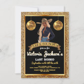 アフリカ系アメリカ人のカウガール ゴールド グリッター ラスト ロデオ 招待状 (正面)