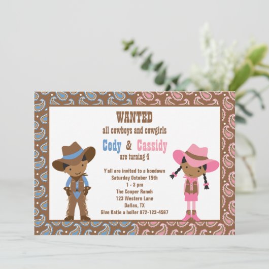 アフリカ系アメリカ人のカウボーイと女性のカーボーイ招待状 招待状 (スタンド正面)