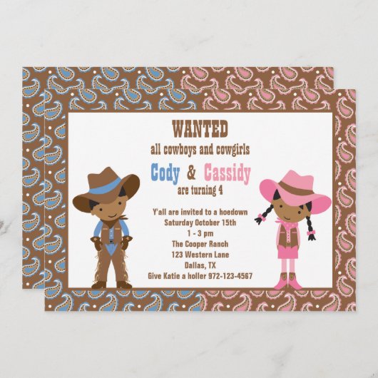 アフリカ系アメリカ人のカウボーイと女性のカーボーイ招待状 招待状 (正面/裏面)