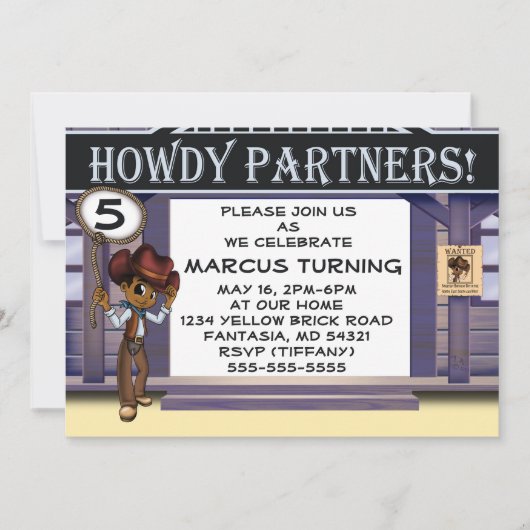 アフリカ系アメリカ人のカウボーイの誕生日パーティー 招待状 (正面)