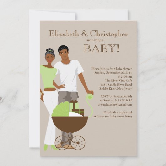 アフリカ系アメリカ人のカップル　ジェンダーニュートラルベビーシャワー 招待状 (正面)