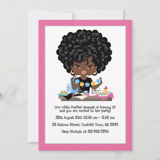 アフリカ系アメリカ人のクラフトをテーマにした誕生日パーティー 招待状 (正面)