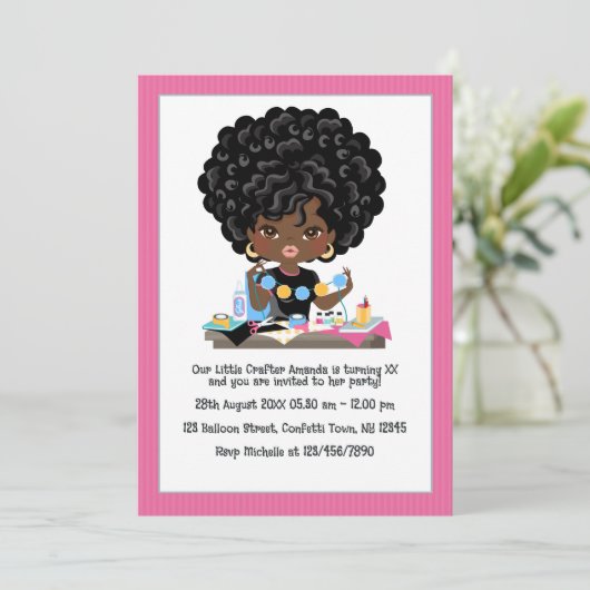アフリカ系アメリカ人のクラフトをテーマにした誕生日パーティー 招待状 (スタンド正面)