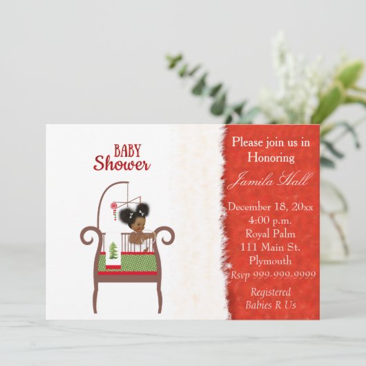アフリカ系アメリカ人のクリスマスのベビーシャワーの招待状 招待状 (スタンド正面)
