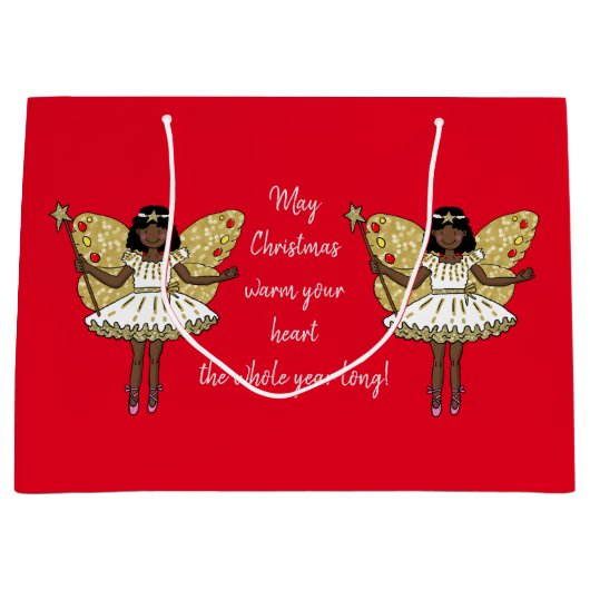 アフリカ系アメリカ人のクリスマスの妖精 ラージペーパーバッグ (正面)