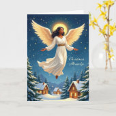 アフリカ系アメリカ人のクリスマスの平和の天使 カード (黄色い花)