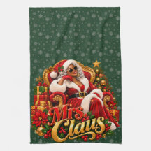 アフリカ系アメリカ人のクリスマスキッチンタオル ミセスクラウス